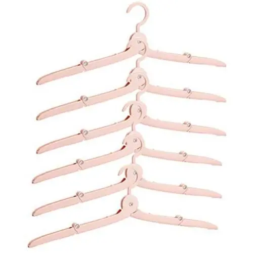 Zmmyr 6 Packs PP Foldable Clothes Hangers Mini Telescopic Travel Folding Hanger (Pink)