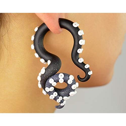 Creepy Jewelry Tentacle Earrings Ear Piercing Octopus Real True Actual Fake Faux Cheater Plugs Gauges Studs Tunnels Stretchers Hangers Tapers Body Jewelry Gauged Stretched Ears Lobes Ear Weights