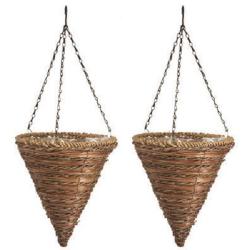 Panacea No. 88636 12 Inch, Rope & Fern Wicker Cone Hanging Basket Planters - Quantity 2