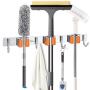 Tsmine Broom Mop Holder Wall Mounted Heavy Duty Tool Hanger Stainless Steel Organizer for Kitchen Bathroom Closet Garage Office Garden (3 Racks 4 Hooks)