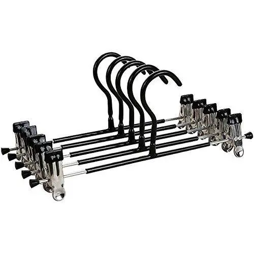 Iddefee Clothes Hanger Pack of 10 Metal Slacks Pants and Skirt Hanger Chrome with Non-Slip Adjustable Clips Multifunctional Hanger Pants Hangers (Color : Black, Size : 31CM)