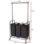 Heize best price Black 3 Bag Home Rolling Laundry Sorter Cart Hamper Clothes Organizer with Hanging Bar Closet System Storage Organizer Garment Rack Clothes Hanger Dry Shelf Heavy Duty(U.S. Stock)