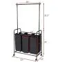 Heize best price Black 3 Bag Home Rolling Laundry Sorter Cart Hamper Clothes Organizer with Hanging Bar Closet System Storage Organizer Garment Rack Clothes Hanger Dry Shelf Heavy Duty(U.S. Stock)