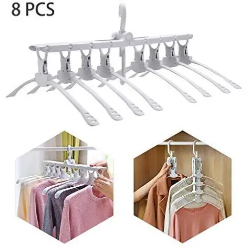 Buyplus Clothes Folding Travel Hangers - Magic Garment Collapsible Camping Hanger, 360°Rotating Space Saving Clothing Storage for Home Multi-Function Portable Retractable Non Slip Plastic Drying Rack