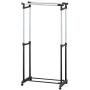 Modern Double Rail Garment Storage Rack, Expandable Rolling Clothes Hanger, Black Modern Double Rail Garment Storage Rack, Expandable Rolling Clothes Hanger, Black