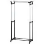 Modern Double Rail Garment Storage Rack, Expandable Rolling Clothes Hanger, Black