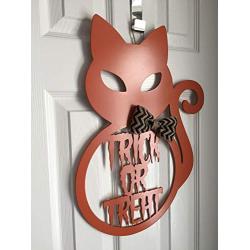 Trick or Treat Door Hanger - Black Cat Halloween Door Sign - Creepy Halloween Door Sign - Haunted House Door Sign - Spooky Door Hanger