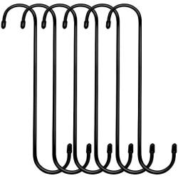 ESFUN 6 Pack 10 inch Extra Large S Hooks Black Heavy Duty Long S Hooks for Hanging Plant Extension Hooks for Kitchenware,Utensils,Pergola,Closet,Flower Basket,Garden,Patio,Indoor Outdoor Uses