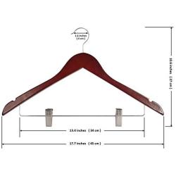 LOHAS Home Solid Walnut Finish Wooden Suit Hangers with Anti-Rust Pant Clips, Pack of 10