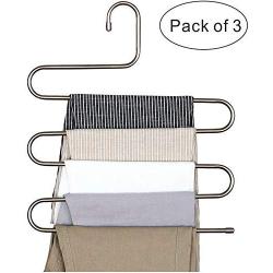 PENGKE 3 Pack Pants Hangers S Shape Stainless Steel Clothes Hangers Space Saving Hangers for Clothes