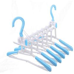 uxcell Plastic Home Wardrobe Foldable Multifunction 6 Hangers Clothes Towel Hanging Tool Blue