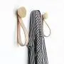 Round Beech Wood & Brass Wall Hook with Leather Loop - Modern design wall mounted coat hanger Round Beech Wood & Brass Wall Hook with Leather Loop - Modern design wall mounted coat hanger