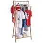 Sdoveb Garment Rack Foldable Wooden Double Pole Clothes Rack with 2 Side Hooks - Coat Hanger Wardrobe Shoe Rack for Home Bedroom Hanging Rack (Natural)