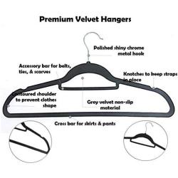 Decor Hut Velvet Covered Hangers ? 50 Pack Non-Slip Grey Hangers for Clothes ? Premium Quality Materials - Easy Slide & Sturdy Design ? Slim to Save Closet Space