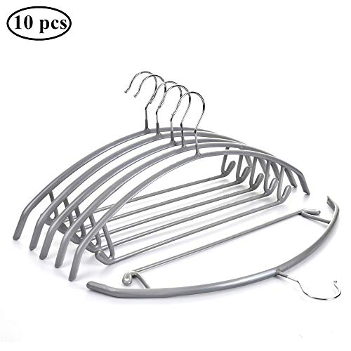 Cocomaya 16.5 Inch Silver Color No Shoulder Bumps Non-Slip Rubber Coating Contour Metal No Bumps Hanger, Sweater Hanger, Suit Hanger with Pants Bar Pack of 10