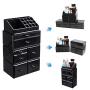 InnSweet Acrylic Cosmetic Organizer Beauty Storage Drawers, Large Makeup Storage Boxes Jewelry Display Cases with 7 Drawers, 4 Piece, Black
