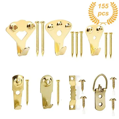Picture Hangers, Quality Assorted Picture Hanging Kit, 155pcs Professional Photo Frame Hooks Heavy Duty Frame Hooks Hardware with Nails, Screws, D Ring and Sawtooth for Wall Mounting