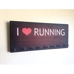 Race Medal Holder/Running Medal Hanger - I LOVE RUNNING (red heart). Wood Wall Mounted Medal Organizer