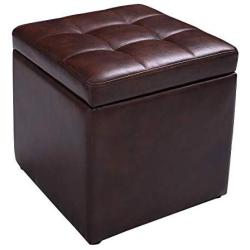 Giantex 16” Cube Ottoman Pouffe Storage Boxes Lounge Seat Footstools W/Hinge Top and Bottom Feet Home Living Room Bedroom Furniture Storage Ottoman 16”×16” ×16”Footrest Stool (Brown)