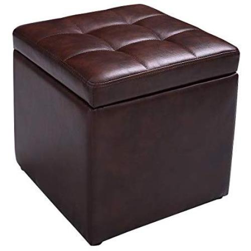 Giantex 16” Cube Ottoman Pouffe Storage Boxes Lounge Seat Footstools W/Hinge Top and Bottom Feet Home Living Room Bedroom Furniture Storage Ottoman 16”×16” ×16”Footrest Stool (Brown)