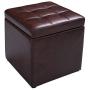 Giantex 16” Cube Ottoman Pouffe Storage Boxes Lounge Seat Footstools W/Hinge Top and Bottom Feet Home Living Room Bedroom Furniture Storage Ottoman 16”×16” ×16”Footrest Stool (Brown)