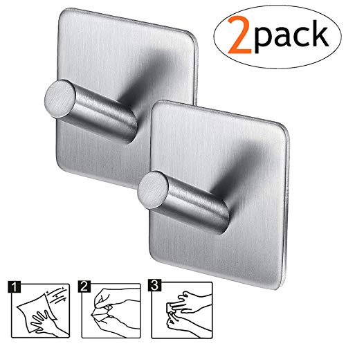 Gelme Nutri Adhesive Hooks Stainless Steel Stick On Hooks Waterproof Hangers Heavy Duty Wall Hooks for Kitchen, Bedroom, Bathroom, Home. Anti Skid Hooks Hanging Towel, Robe, Coat, Key, Bag.(2 Pack)