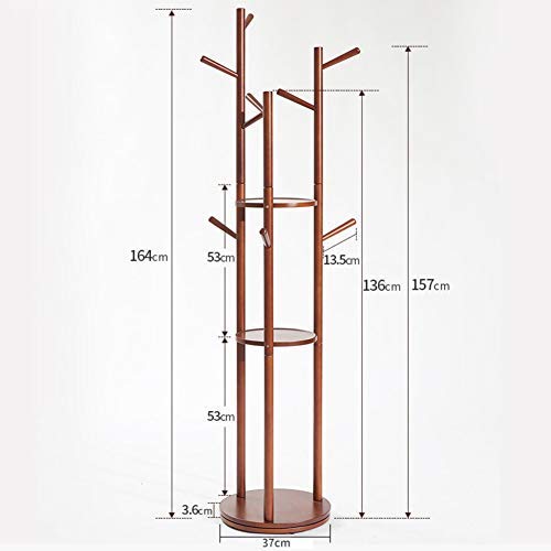 GX&XD Solid Wood Coat Rack, Premium Wooden Coat Rack Free Standing 9 Hooks Solid Rubber Wood Coat Hanger Holder Coats Hats Scarves Clothes Handbags-A 37x37x157cm(15x15x62inch)