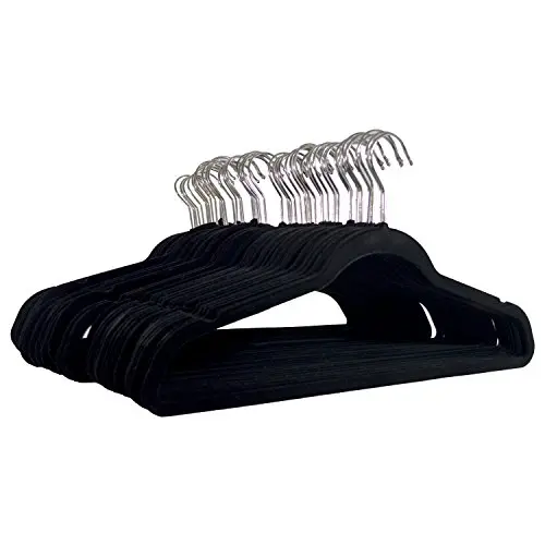 Michael Graves Design Premium Ultra-Thin Non-Slip Velvet Clothing Hangers, Flocked + Durable, Closet Space Saving, Chrome Hook, for Garments, Suits, Dresses, Pants, Shirts, Coats, (50 Pack) (Black) Michael Graves Design Premium Ultra-Thin Non-Slip Velvet Clothing Hangers, Flocked + Durable, Closet Space Saving, Chrome Hook, for Garments, Suits, Dresses, Pants, Shirts, Coats, (50 Pack) (Black)