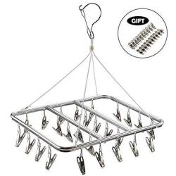 ASPERFFORT Stainless Steel Laundry Drying Rack with 26 Clips,Drip Hanger with Metal Clothespins for Drying Socks,Bras,Underware,Baby Clothes,Socks Clother Hanger