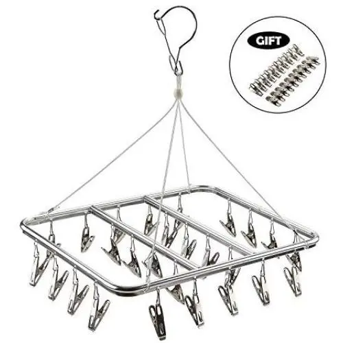 ASPERFFORT Stainless Steel Laundry Drying Rack with 26 Clips,Drip Hanger with Metal Clothespins for Drying Socks,Bras,Underware,Baby Clothes,Socks Clother Hanger ASPERFFORT Stainless Steel Laundry Drying Rack with 26 Clips,Drip Hanger with Metal Clothespins for Drying Socks,Bras,Underware,Baby Clothes,Socks Clother Hanger