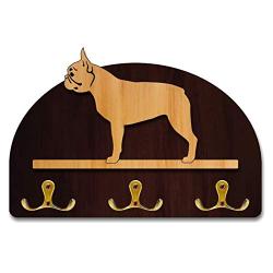 Hanger/holder leashes with figurine Boston terrier, rack key of wood, handmade