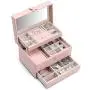 Vlando Mirrored 3 Layers Jewelry Boxes Organizer with Handle, One-Handed High Capacity Soft PU Leather Wooden Decorative Jewelry Storage Case for Bracelets, Earrings, Rings, Necklaces, Brooches (Pink) Vlando Mirrored 3 Layers Jewelry Boxes Organizer with Handle, One-Handed High Capacity Soft PU Leather Wooden Decorative Jewelry Storage Case for Bracelets, Earrings, Rings, Necklaces, Brooches (Pink)