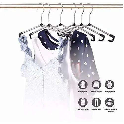 8 PCS Adjustable Multi-Functional Stainless Steel DIY Telescopic Clothes Hanger Wardrobe Hanger for Kids and Adults Decoration