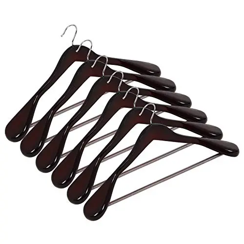 ALPHA HOME Extra-Wide Suit Coat Hangers Premium Quality Wooden Hangers - 6 Pack