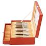 Pen Display Boxes 24 Piece Black Leather Flannel Pen Organizer Box,Glass Pen Display Case Storage Boxes with Lid,Top Glass Window Two Level Display Case with Drawer Pen Collection Display Case (Orange)