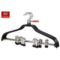 MAWA by Reston Lloyd Silhouette Model 40/FK Metal Clothing Hanger, Non-Slip Coating with Pant Clips, Black, Pack of 80,