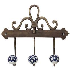 Indianshelf Handmade 2 Artistic Vintage Blue Ceramic Floral Coat Hooks Hangers/Clothes Hooks Door Mount