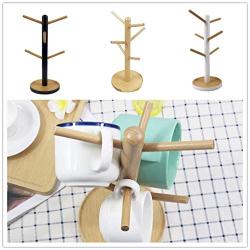 Hemoton 1 Pc Korean Style Solid Wood Kitchen Storage Rack 6 Hooks Removable Tea Cup Organizer Mug Stand Coffee Cup Hanger