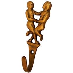 Purpledip Brass Wall Hook Dancing Couple: Vintage Design Coat Clothes Hanger (11731)