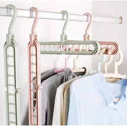 Minlop Magic Clothes Hanger Organizer, Rotate Anti-Skid Folding Hanger with Space Saving and Cascading Features, Pack of 5 Standard Hangers with 9 Holes for Drying and Storage, Random Colour