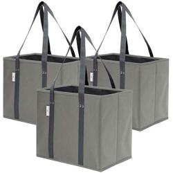 Premium 3 Pack Reusable Grocery Shopping Boxes Bags | Large, Sturdy, Durable Tote Bag Set for Groceries, Trunk Organizer and Home Storage | Foldable with Stylish Design and Colors (Grey)