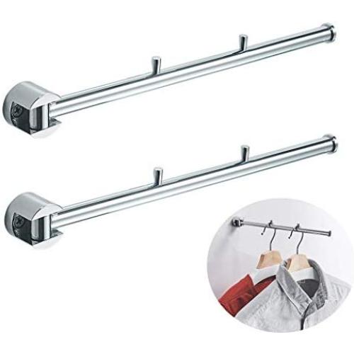 Xjyj Stainless Steel with Swing Arm Clothes Hanger 180 Degrees Folding Wall Mounted Rack Clothes Hook Clothing Hanging System Closet Storage Organizer Heavy Duty Drying Rack Hanger (2 Pack)