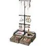 Keebofly Jewelry Organizer Metal & Wood Basic Storage Boxes - 3 Tier Jewelry Stand for Necklaces Bracelet Earrings Ring Carbonized Black and Weathered Grey