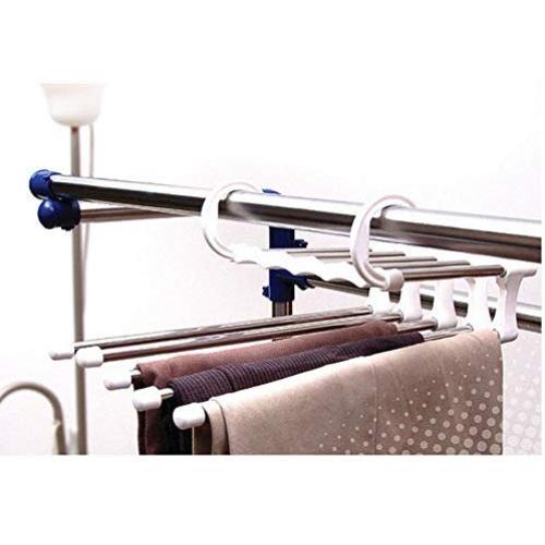 5pcs Random Color 5 in 1 Multi-Function Home Hanger Stainless Steel Plastic Clothes Hanger Rack