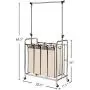 Bonnlo 4-Bag Laundry Sorter with Hanging Bar, Heavy-Duty Wheels, Removable Bags and Brake Carters, Beige