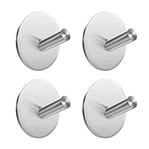 EMISK [4 Pack] Adhesive Towel Hooks, 304 Stainless Steel Robe Hook Hanger, Waterproof Wall Hooks Holder for Bathroom Kitchen and Bedroom