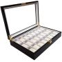 4 Less CO 24 Piece Ebony Walnut Wood Mens Watch Boxes Display Case Collection Jewelry Boxes Storage Glass Top - 108724E