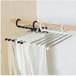 5PC Random Color Multi-Functional Pants Rack Shelves Portable 5 in1 Stainless Steel Wardrobe Magic Clothes Hanger Storage Drying Hanger Decoration