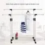 EBTOOLS Clothes Rack Adjustable Collapsible Rolling Double Rails Garment Holder Clothes Coat Wardrobe Rack Dryer Hanger with Storage Net or Home Kitchen Living Room
