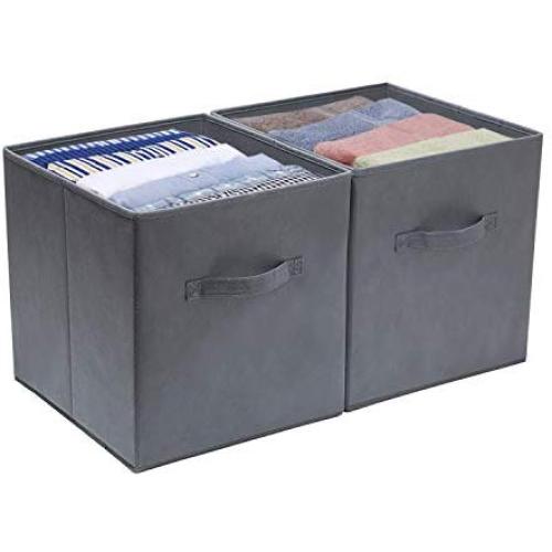 YueYue Foldable Cloth Storage Cube Basket Bins Organizer,2 Pack Fabric Storage Bins,Open Home Fabric Boxes Great for Home&Office Gray 12 x12 x13